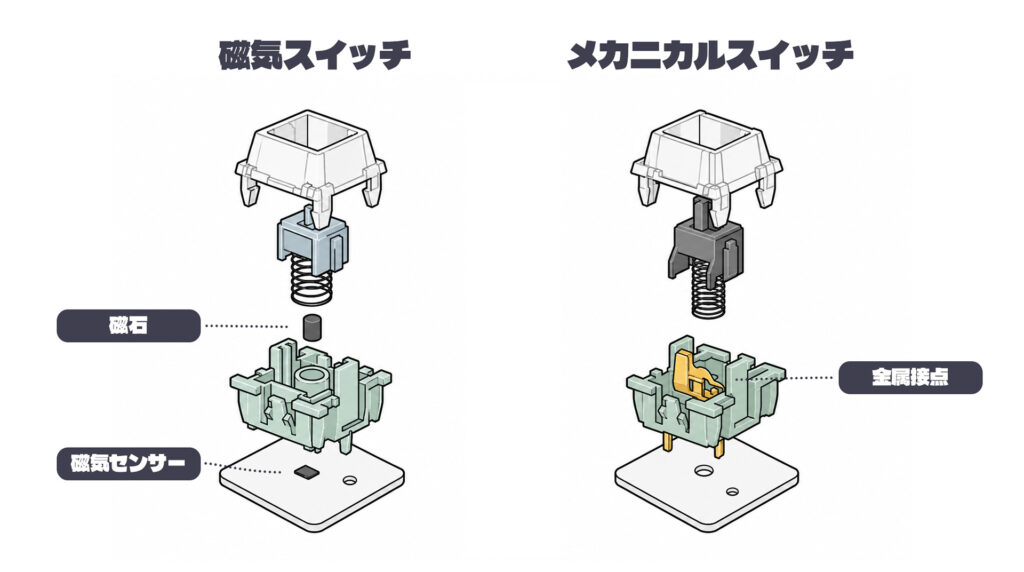 メカニカルキースイッチと磁気スイッチの違い